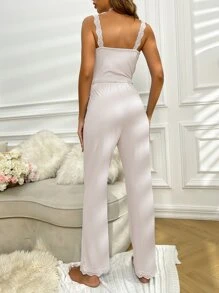 Contrast Lace Ribbed Knit PJ Set / Pajama Set Lounge Set