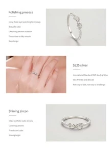 鋯石與無限符號裝飾的925純銀女士婚戒,精美的珠寶設計,適用於婚禮訂婚等場合 - 銀色 - 查看 4