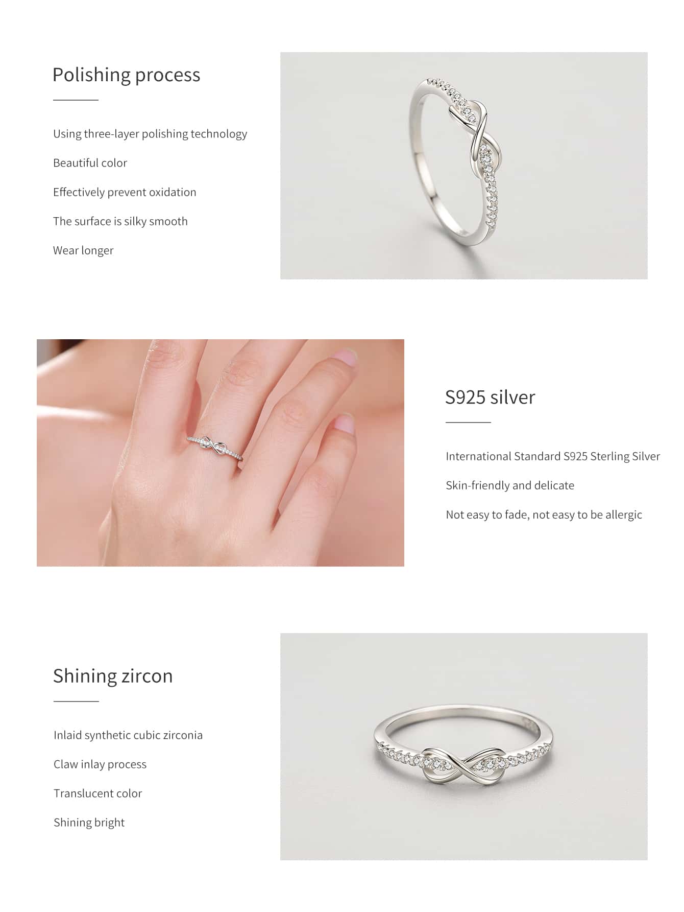 Banda De Boda De Plata Con Decoración En Forma De Infinito Y Circonita Cúbica Para Bodas De Mujeres Y Joyería Fina De Compromiso - Plateado - Añade 3