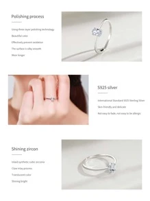 方晶鋯石裝飾銀婚戒適合女士新娘婚禮精細首飾類 - 銀色 - 查看 4