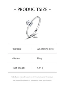 方晶鋯石裝飾銀婚戒適合女士新娘婚禮精細首飾類 - 銀色 - 查看 5