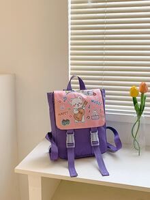 Chicas Mochila con solapa con estampado de dibujos animados medio - Morado - Ver 2