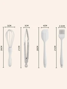 4入組矽膠打蛋器和鉗子以及油刷和抹刀廚房用極簡主義烘焙工具套裝 - 白色 - 查看 3