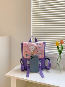 Chicas Mochila con solapa con estampado de dibujos animados medio - Morado - Ver 4