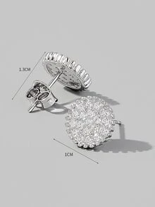 方晶鋯石圓形銀耳釘 - 銀色 - 查看 3