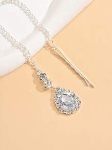 Dây buộc tóc trang trí trang phục hình giọt nước bằng đá rhinestone - Bạc - Xem 2