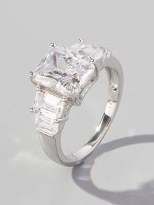 Nhẫn cưới bằng bạc trang trí bằng đá khối Zirconia - Bạc - Xem 2