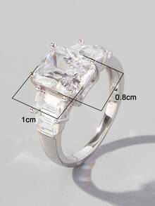 Nhẫn cưới bằng bạc trang trí bằng đá khối Zirconia - Bạc - Xem 5