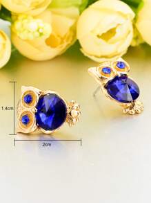 Rhinestone Owl Stud Earrings - Royal Blue - View 4
