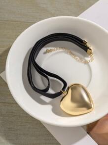 愛心裝飾頸鏈 - 金黃色 - 查看 2