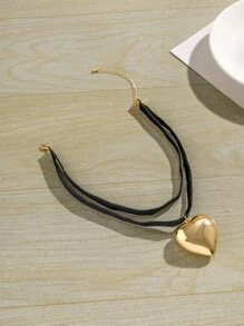 愛心裝飾頸鏈 - 金黃色 - 查看 5