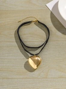 愛心裝飾頸鏈 - 金黃色 - 查看 4