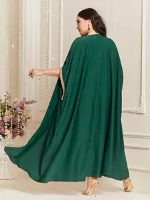 Al Najma Bộ thời trang Plus Size Thắt lưng Ruy băng Khối Màu Thanh lịch - màu xanh lá - Xem 3