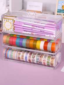 1pc Clear Stationery Storage Box - Clear - View 3