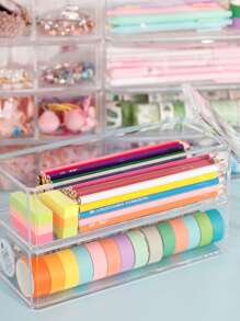 1pc Clear Stationery Storage Box - Clear - View 4