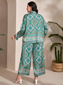 Mulvari 大碼印花襯衫和闊腿褲 - 彩色 - 查看 3