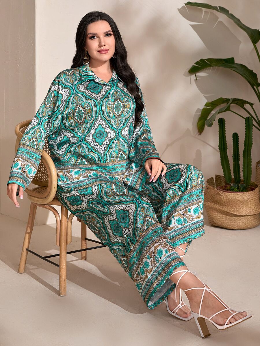 Mulvari 大碼印花襯衫和闊腿褲 - 彩色 - 查看 1