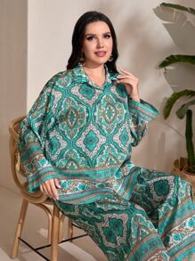 Mulvari 大碼印花襯衫和闊腿褲 - 彩色 - 查看 5