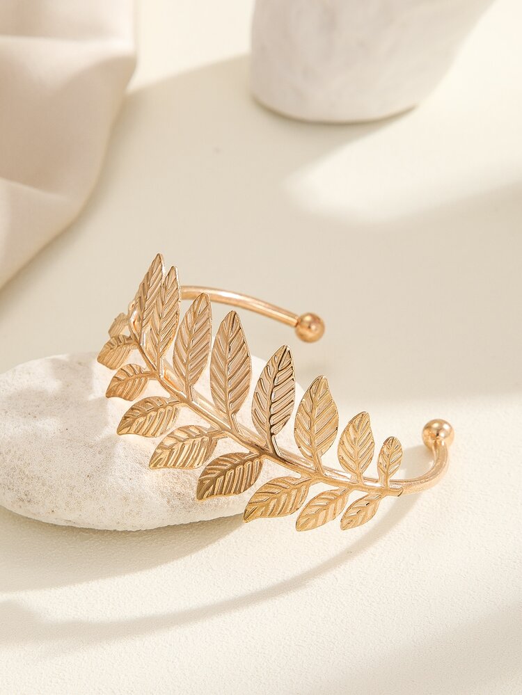 樹葉裝飾開口手鐲 - 金黃色 - 查看 2