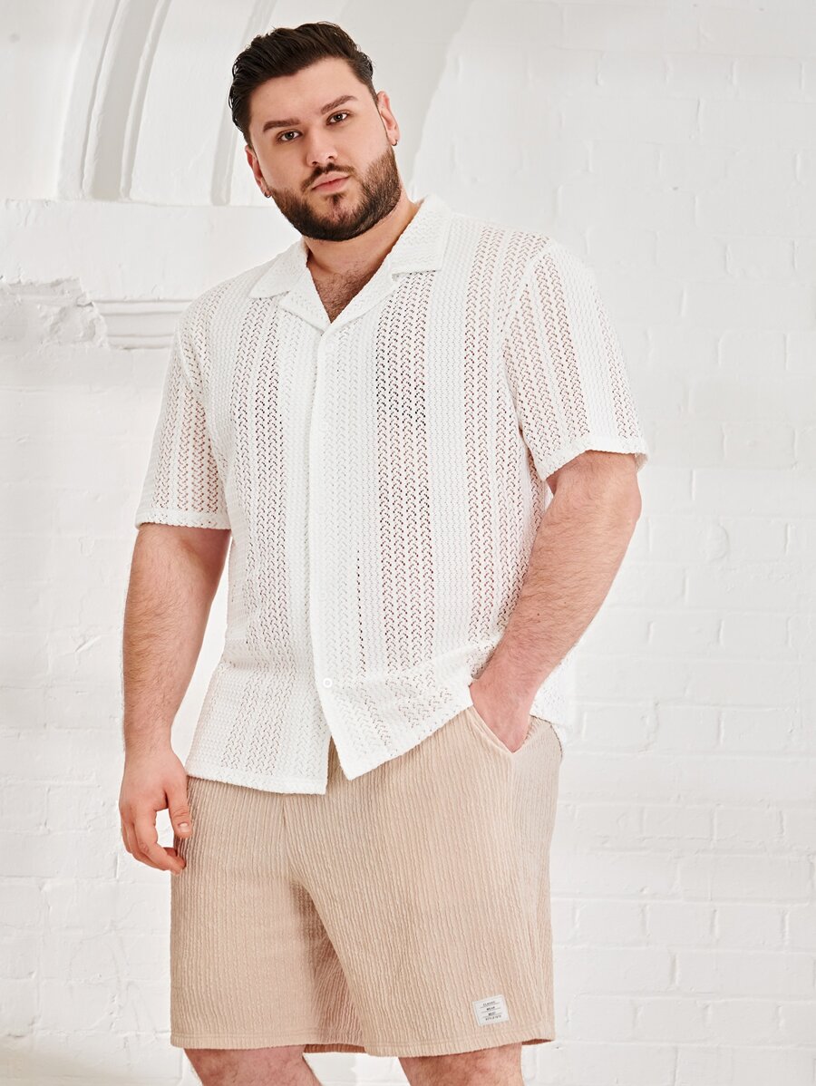 GENTILAND Hombres Camisa unicolor con abertura - Blanco - Ver 1