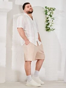 GENTILAND Hombres Camisa unicolor con abertura - Blanco - Ver 3