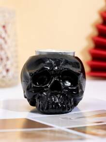 1pc Polyresin Candle Holder, Creative Skull Design Candle Stand For Home - Black - View 1