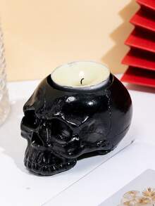 1pc Polyresin Candle Holder, Creative Skull Design Candle Stand For Home - Black - View 4
