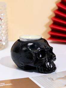 1pc Polyresin Candle Holder, Creative Skull Design Candle Stand For Home - Black - View 5