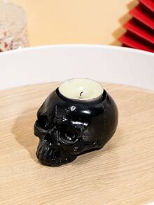 1pc Polyresin Candle Holder, Creative Skull Design Candle Stand For Home - Black - View 6