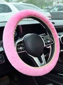 3pcs Fluffy Car Steering Wheel Cover & Handbrake & Gear Shift Cover Set - Pink - View 4