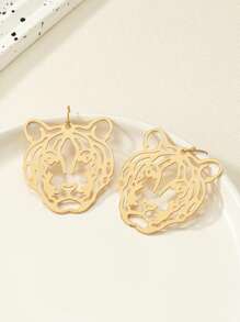 Hollow Out Tiger Head Drop Earrings - Yellow Gold - View 1