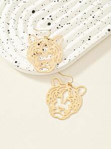 Hollow Out Tiger Head Drop Earrings - Yellow Gold - View 2