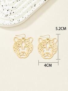 Hollow Out Tiger Head Drop Earrings - Yellow Gold - View 3