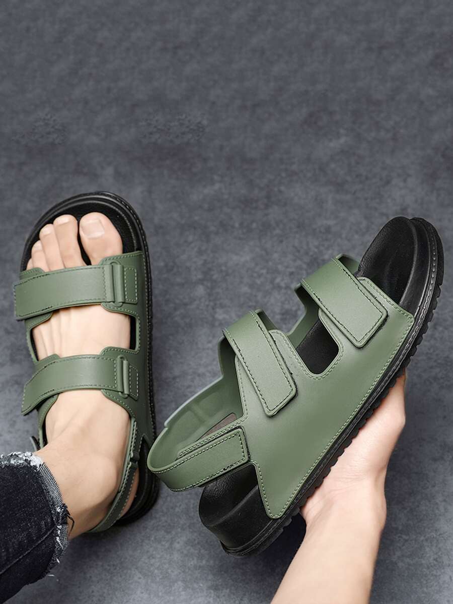 男士魔術貼時尚PVC包趾涼鞋 - 軍綠色 - 查看 1