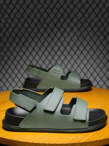 男士魔術貼時尚PVC包趾涼鞋 - 軍綠色 - 查看 3