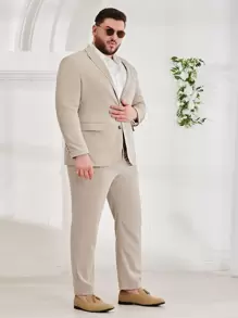 EASEVO Men Single Breasted Blazer & Trousers Suit - Khaki - View 1