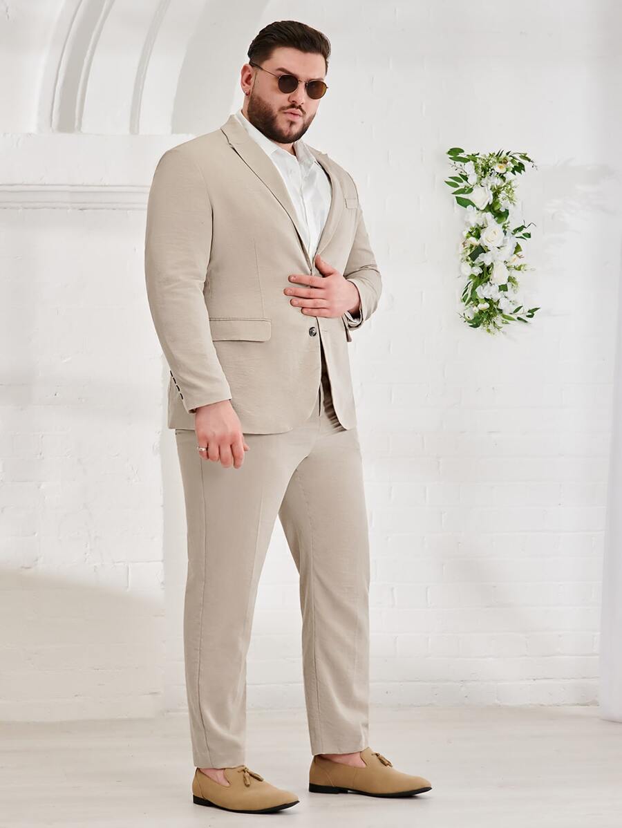 EASEVO Men Single Breasted Blazer & Trousers Suit - Khaki - View 1
