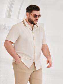 GENTILAND Men Plus Geo Print Button Up Shirt - Apricot - View 1