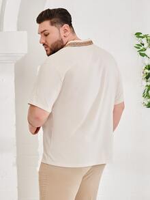 GENTILAND Men Plus Geo Print Button Up Shirt - Apricot - View 2