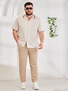 GENTILAND Men Plus Geo Print Button Up Shirt - Apricot - View 3