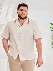 GENTILAND Men Plus Geo Print Button Up Shirt - Apricot - View 4