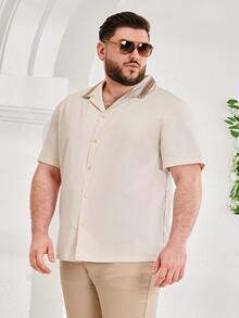 GENTILAND Men Plus Geo Print Button Up Shirt - Apricot - View 5