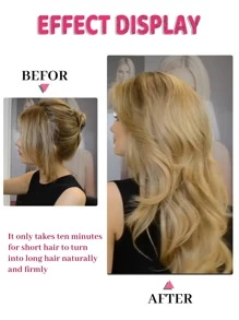 24Inch Synthetic Wavy 3/4 Half Wig Long Hair Extensions Ombre Blonde Capless Wigs Hair Clips Extension For Women 210g - Black - View 3