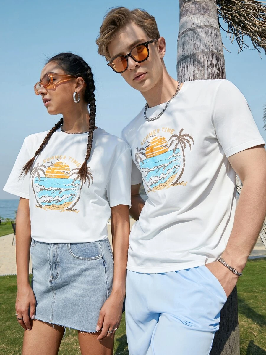 SWAVVY 1 pieza Camiseta con letra & con estampado de árbol - Blanco - Ver 1