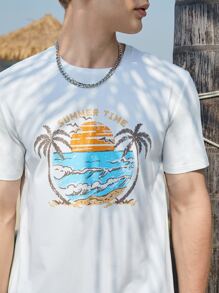 SWAVVY 1 pieza Camiseta con letra & con estampado de árbol - Blanco - Ver 3