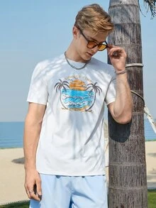 SWAVVY 1 pieza Camiseta con letra & con estampado de árbol - Blanco - Ver 5