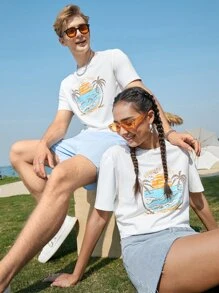 SWAVVY 1 pieza Camiseta con letra & con estampado de árbol - Blanco - Ver 6