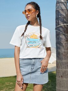 SWAVVY 1 pieza Camiseta con letra & con estampado de árbol - Blanco - Ver 8