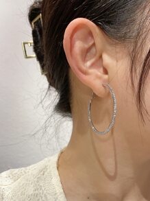 水鑽裝飾圓耳環 - 銀色 - 查看 4
