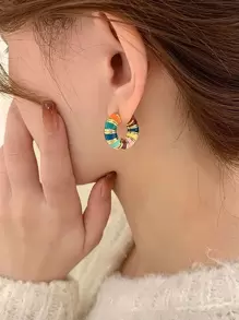 撞色開口耳環 - 彩色 - 查看 1